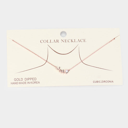 Madeline Love Clear, Rose Gold Gold Dipped Cubic Zirconia Fishbone Pendant Necklace - Necklaces