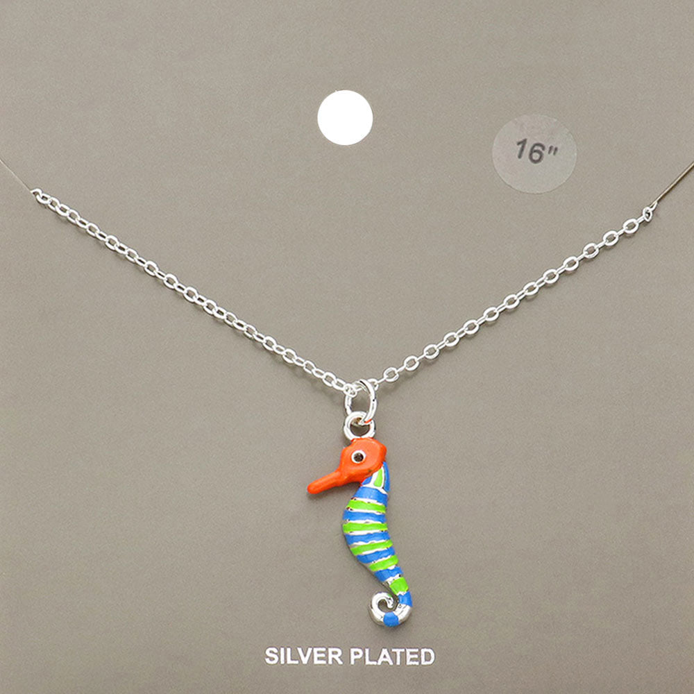 Madeline Love Multi Silver Plated Enamel Metal Seahorse Pendant Necklace - Necklaces