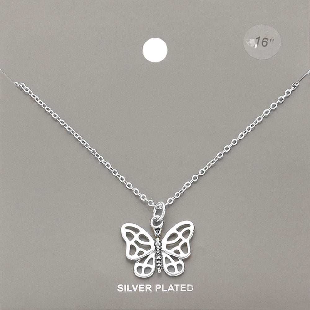 Madeline Love Silver Silver Plated Metal Butterfly Pendant Necklace - Necklaces