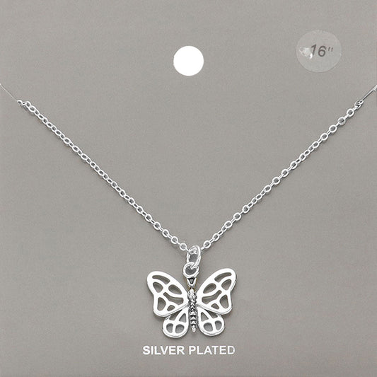 Madeline Love Silver Silver Plated Metal Butterfly Pendant Necklace - Necklaces