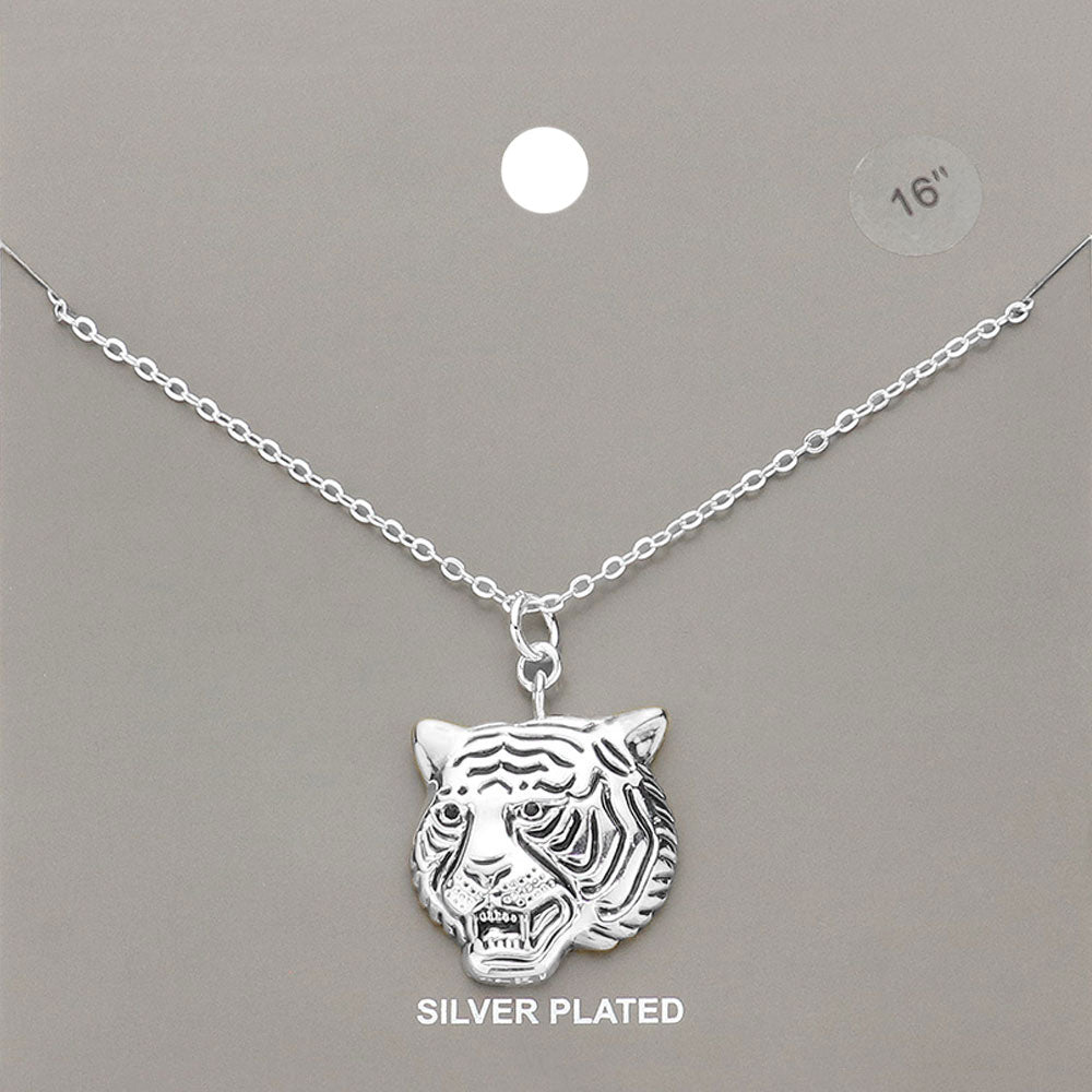 Madeline Love Silver Silver Plated Metal Tiger Pendant Necklace - Necklaces