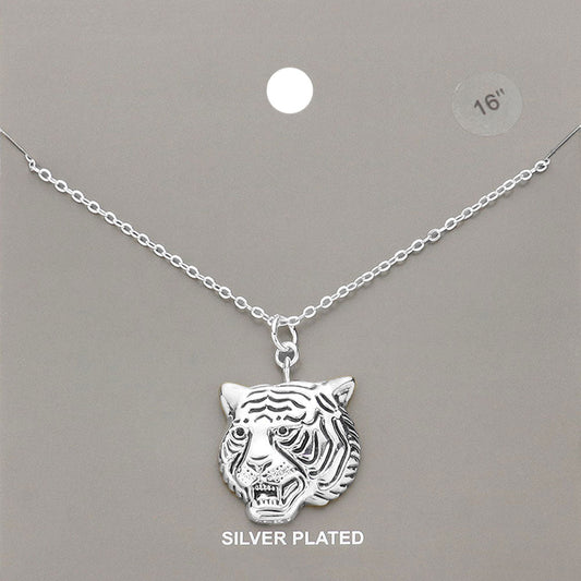 Madeline Love Silver Silver Plated Metal Tiger Pendant Necklace - Necklaces