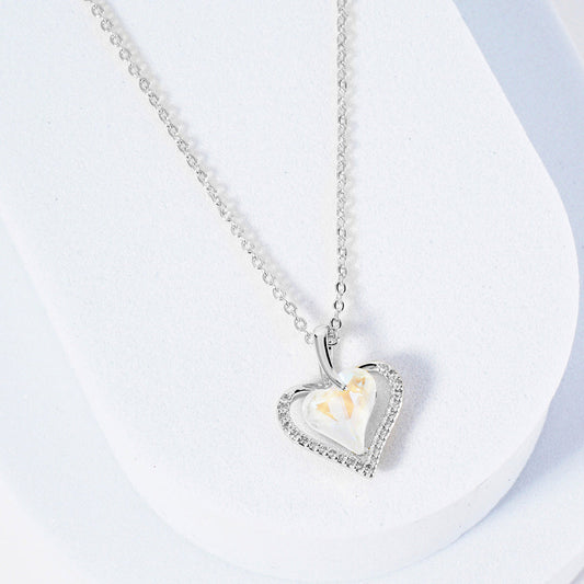 Madeline Love Clear, Rhodium White Gold Dipped CZ Stone Paved Heart Stone Pedant Necklace - Jewelry