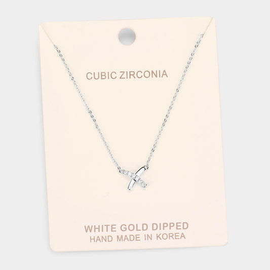 Madeline Love Clear, Rhodium White Gold Dipped Cubic Zirconia Crisscross Pendant Necklace - Necklaces