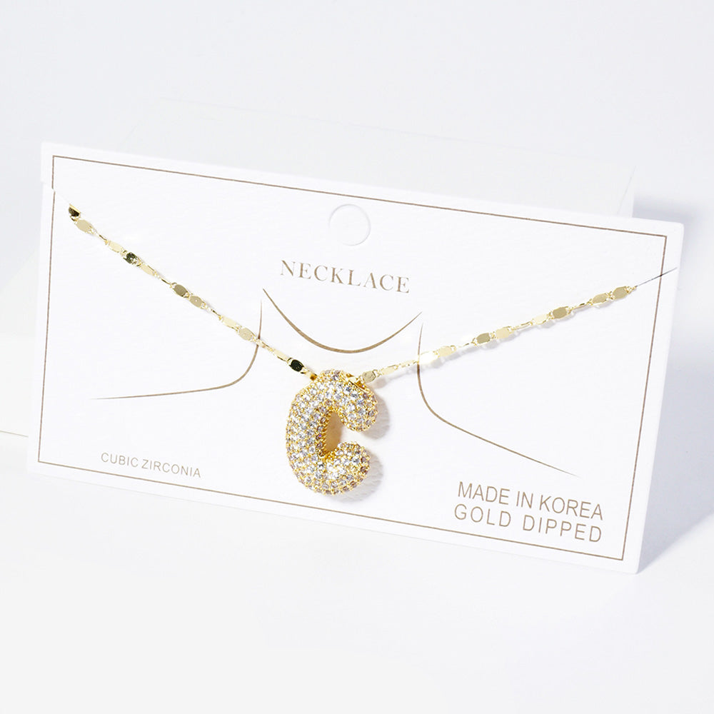 Madeline Love Gold -C- Gold Dipped CZ Stone Paved Initial Monogram Pendant Necklace - Necklaces