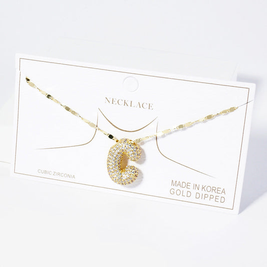 Madeline Love Gold -C- Gold Dipped CZ Stone Paved Initial Monogram Pendant Necklace - Necklaces