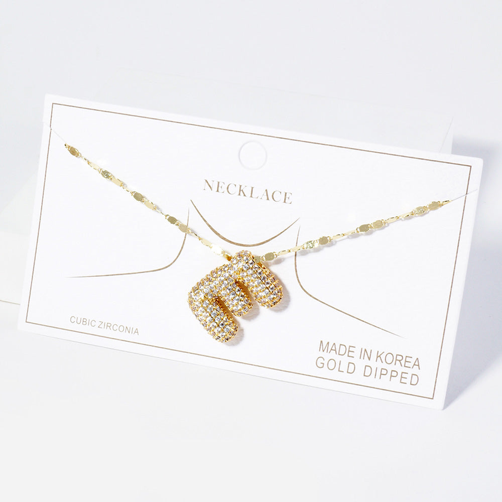 Madeline Love Gold -E- Gold Dipped CZ Stone Paved Initial Monogram Pendant Necklace - Necklaces