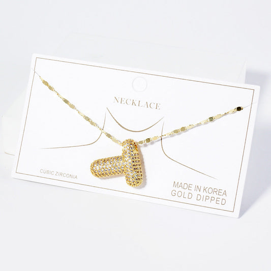 Madeline Love Gold -T- Gold Dipped CZ Stone Paved Initial Monogram Pendant Necklace - Necklaces