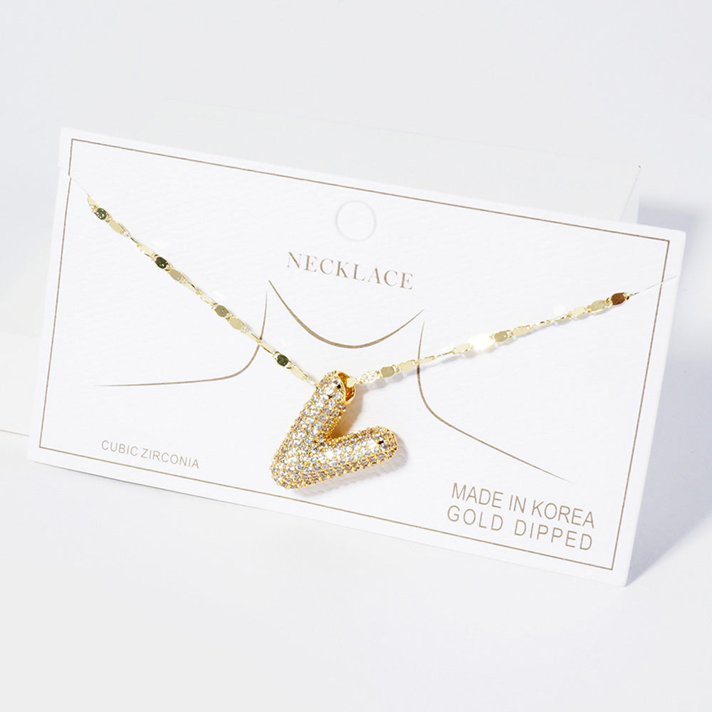 Madeline Love Clear, Gold -V- Gold Dipped CZ Stone Paved Initial Monogram Pendant Necklace - Necklaces
