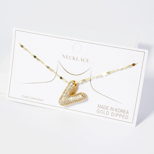 Madeline Love Clear, Gold -V- Gold Dipped CZ Stone Paved Initial Monogram Pendant Necklace - Necklaces