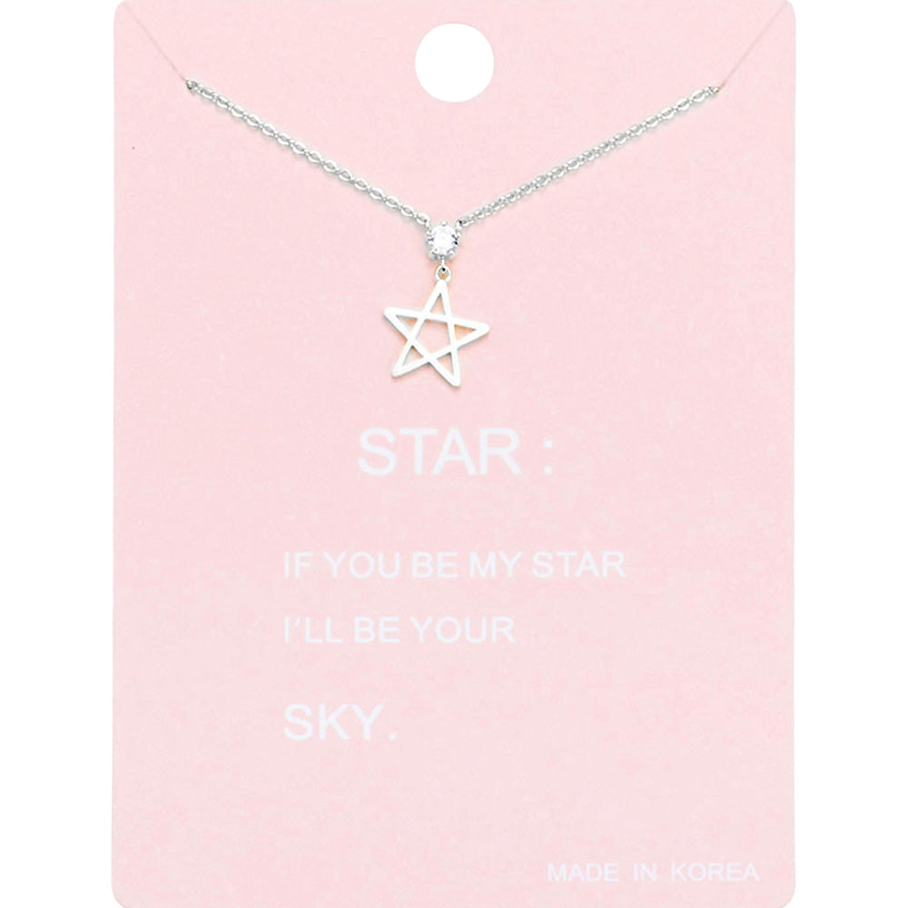 Madeline Love Clear, Rhodium Star Pendant Necklace - Necklaces