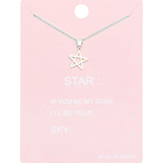 Madeline Love Clear, Rhodium Star Pendant Necklace - Necklaces