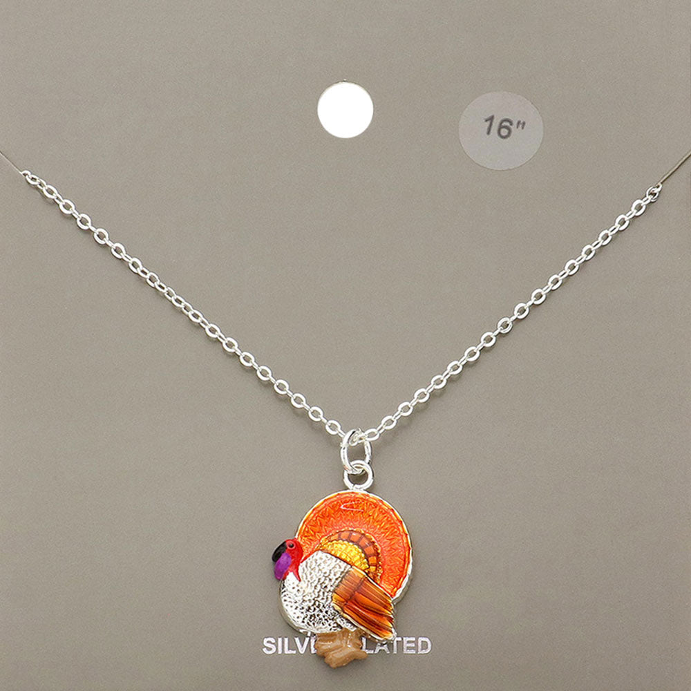 Madeline Love Orange Silver Plated Turkey Pendant Necklace - Necklaces