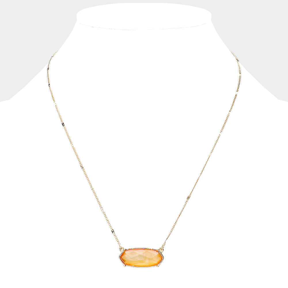 Madeline Love Gold, Orange Crystal Hexagon Pendant Metal Chain Necklace - Necklaces