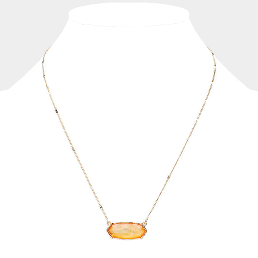Madeline Love Gold, Orange Crystal Hexagon Pendant Metal Chain Necklace - Necklaces