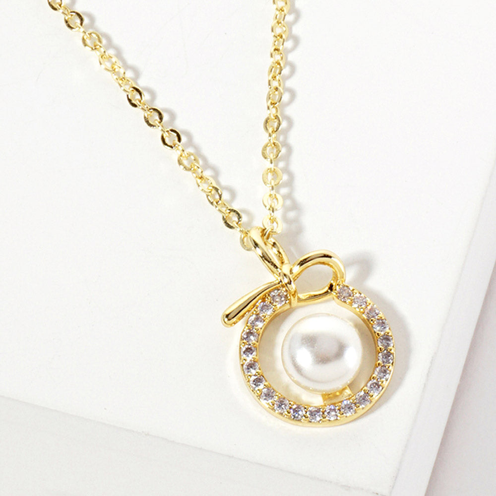 Madeline Love Cream, Gold Gold Dipped CZ Pave Halo Pearl Charm Pendant Necklace - Jewelry