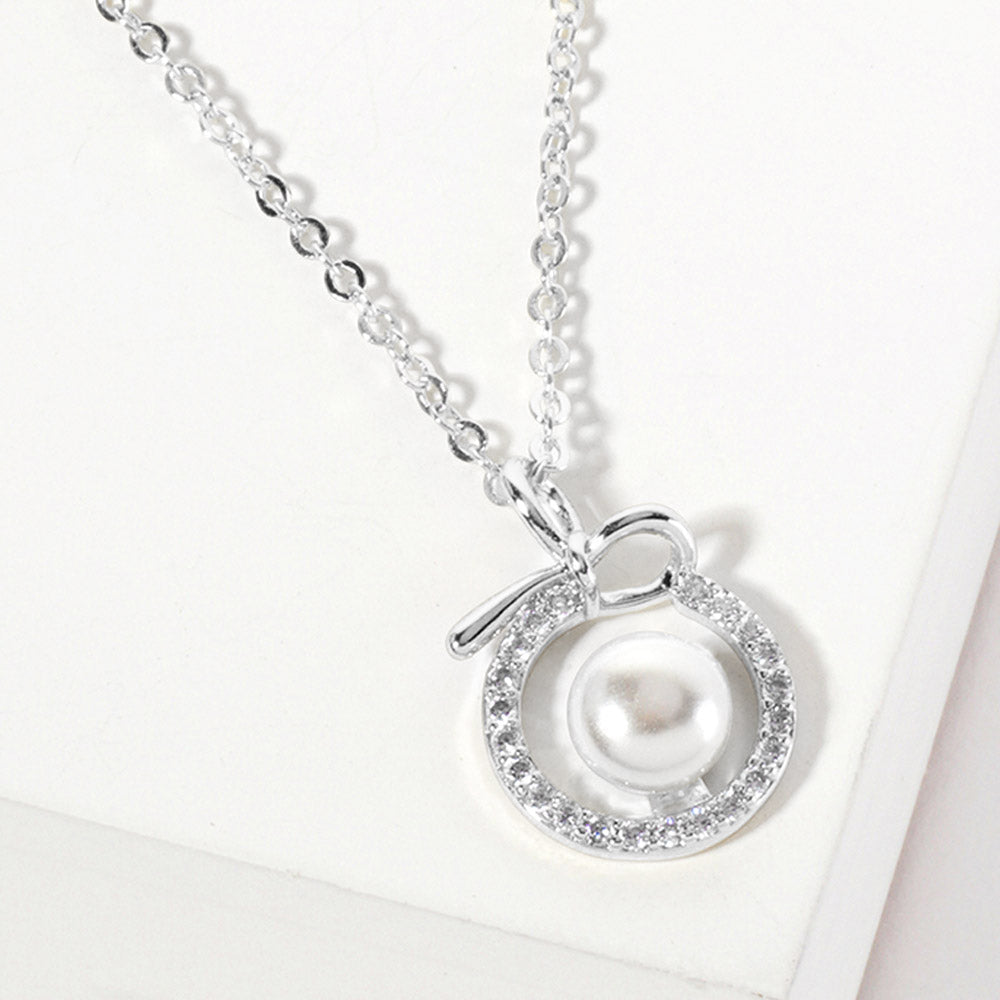 Madeline Love Rhodium, White White Gold Dipped CZ Pave Halo Pearl Charm Pendant Necklace - Jewelry