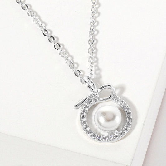 Madeline Love Rhodium, White White Gold Dipped CZ Pave Halo Pearl Charm Pendant Necklace - Jewelry