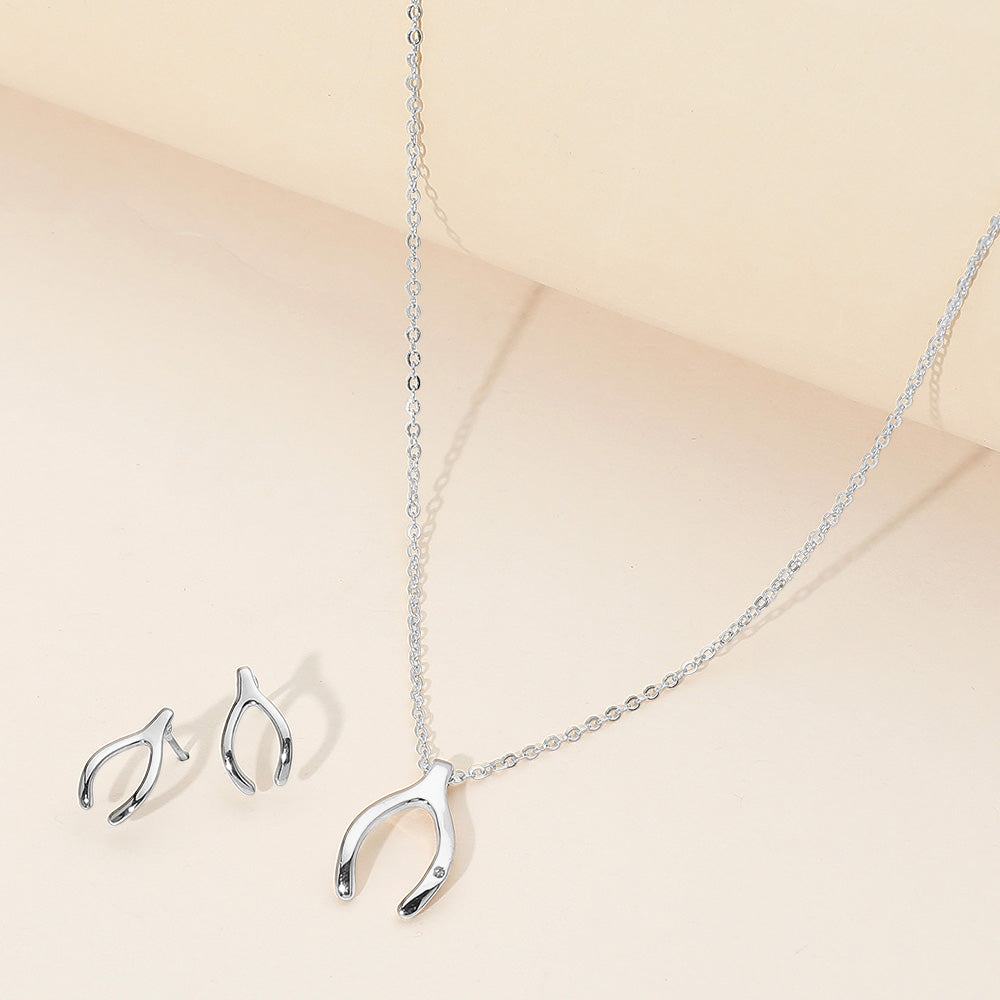 Madeline Love Rhodium Rhinestone Embellished Brass Metal Wishbone Pendant Necklace - Necklaces
