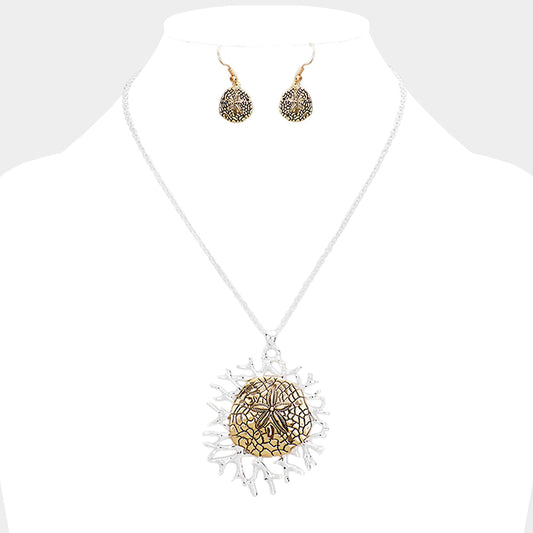 Madeline Love Antique Gold, Antique Silver Metal Sand Dollar Coral Pendant Necklace - Necklaces
