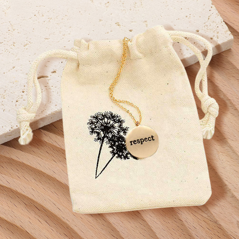 Madeline Love Gold RESPECT Engraved Disc Pendant Necklace Gift Bag Set - Necklaces