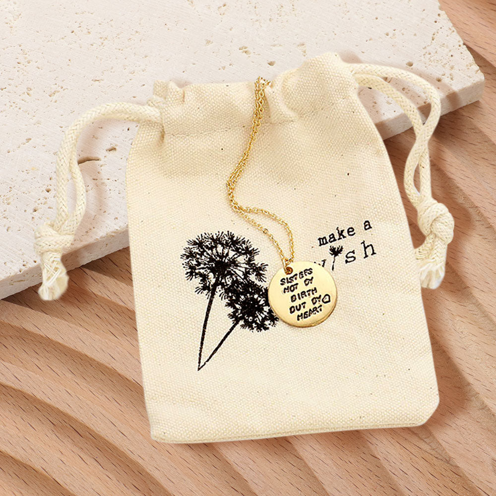 Madeline Love Gold SISTERS NOT BY BIRTH BUT BY HEART Engraved Disc Pendant Necklace Gift Bag Set - Necklaces