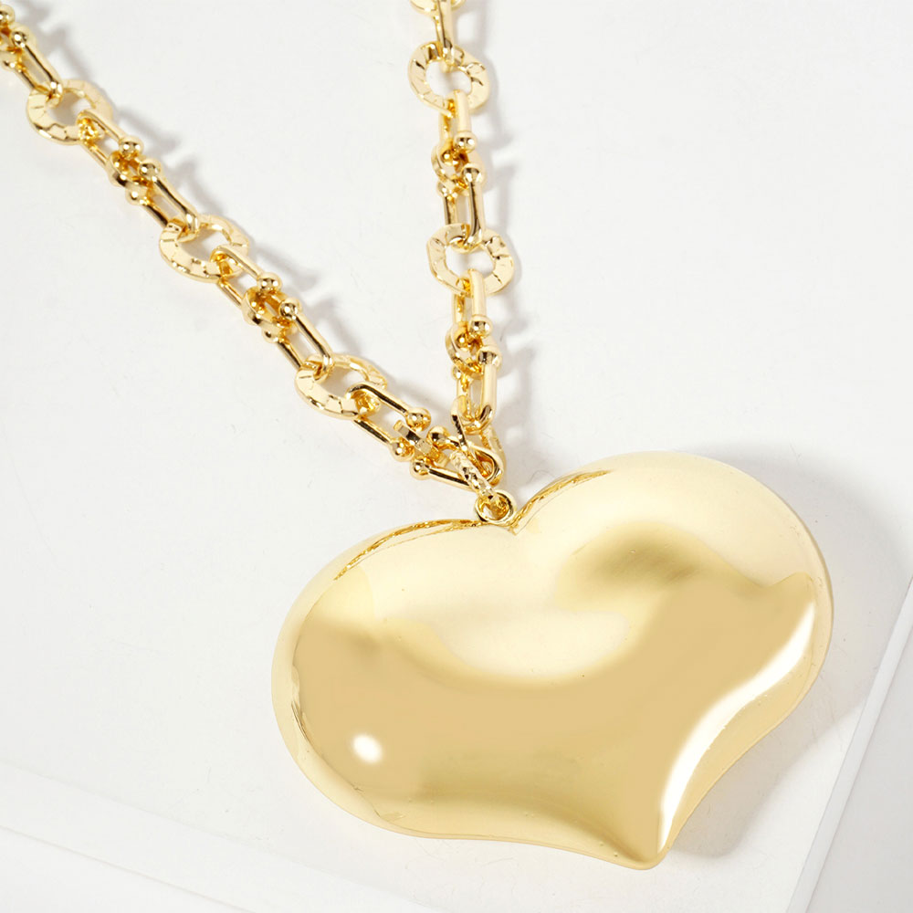 Madeline Love Gold Gold Dipped Bold Puffy Heart Pendant Chunky Chain Necklace - Necklaces