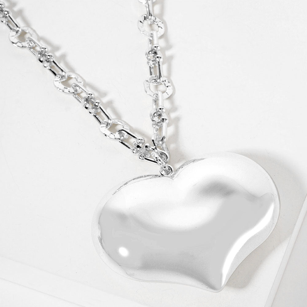 Madeline Love Rhodium Gold Dipped Bold Puffy Heart Pendant Chunky Chain Necklace - Necklaces