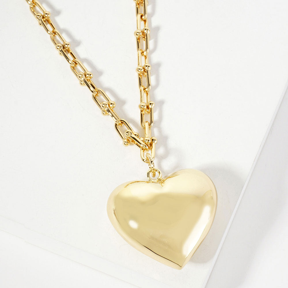 Madeline Love Gold Gold Dipped Bold Puffy Heart Pendant Industrial Chain Necklace