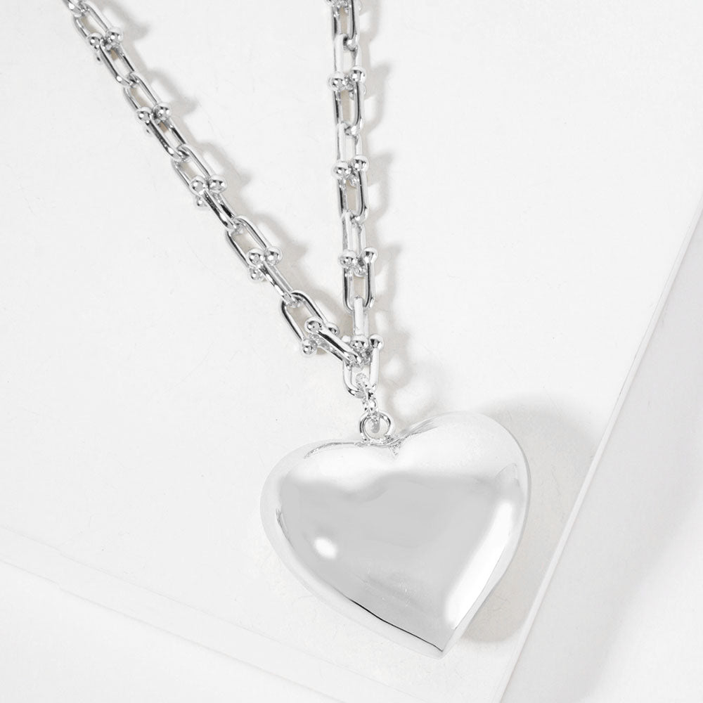 Madeline Love Rhodium Gold Dipped Bold Puffy Heart Pendant Industrial Chain Necklace - Necklaces