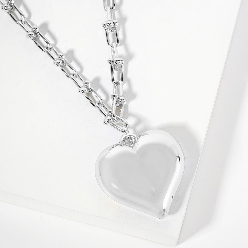 Madeline Love Rhodium Gold Dipped Chunky Puff Heart Pendant Industrial Chain Necklace - Necklaces