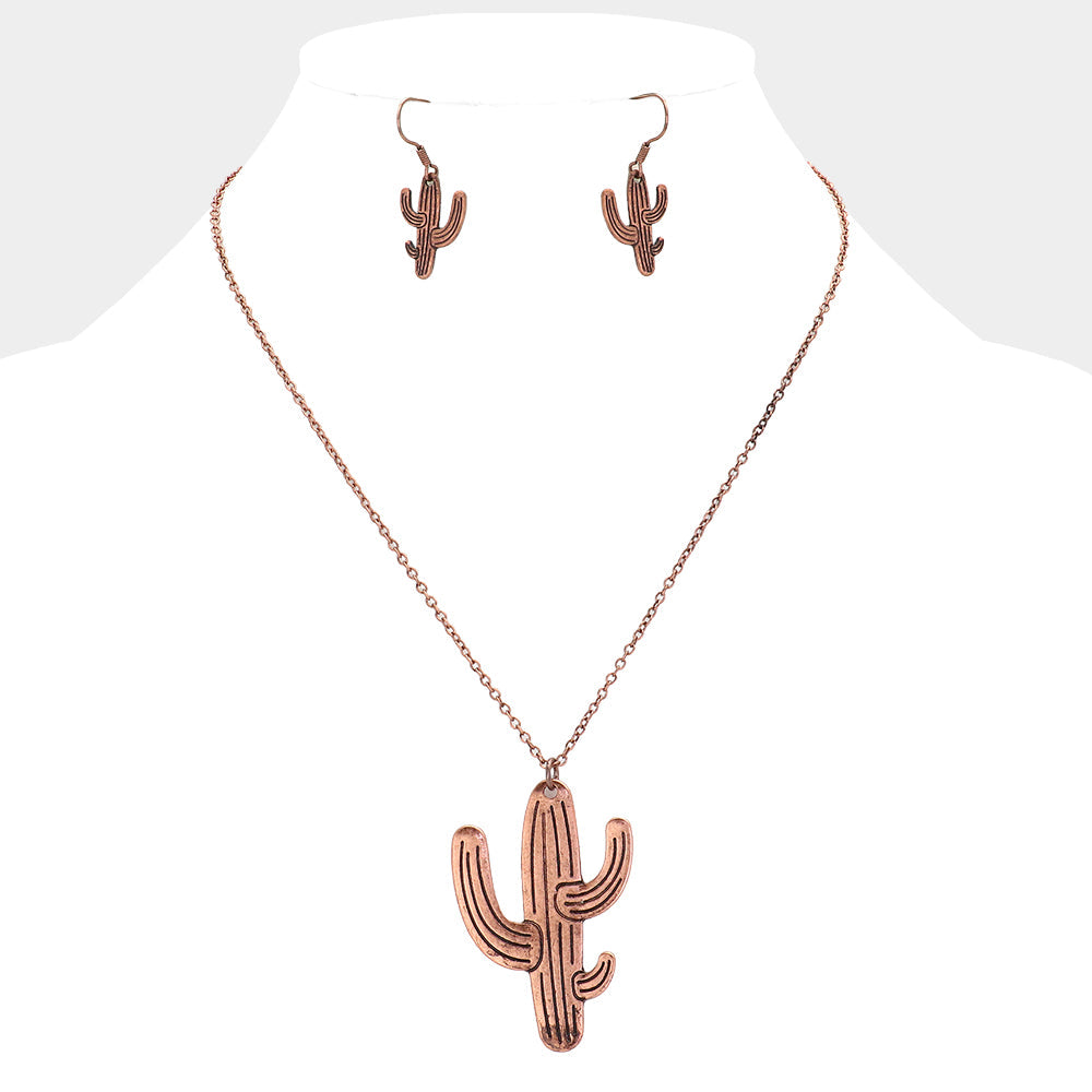 Madeline Love Copper Burnished Burnished Metal Cactus Pendant Necklace - Necklaces