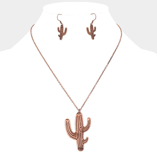 Madeline Love Copper Burnished Burnished Metal Cactus Pendant Necklace - Necklaces