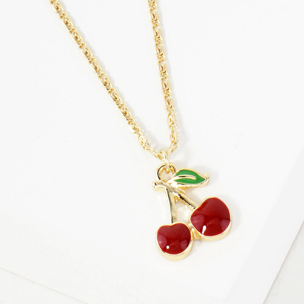 Madeline Love Gold Gold Dipped Enamel Cherry Pendant Necklace - Jewelry