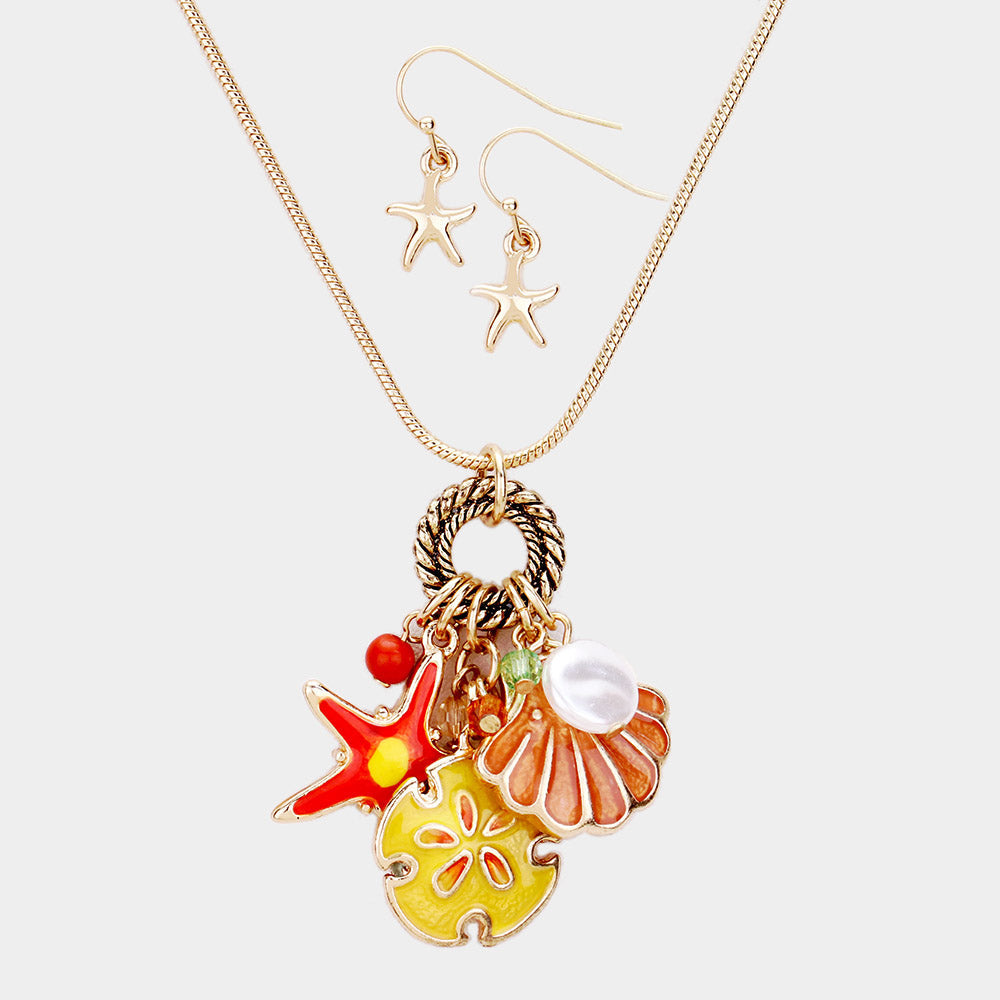 Madeline Love Antique Gold, Multi Starfish Sealife Pearl Pendant Necklace - Necklaces
