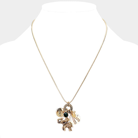 Madeline Love Antique Gold, Multi Elephant Luck Pendant Necklace - Necklaces