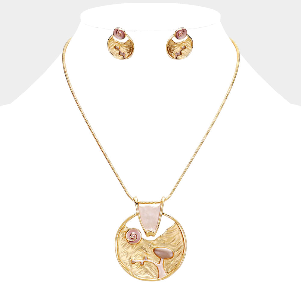 Madeline Love Brown, Gold Crystal Abstract Design Pendant Necklace - Jewelry