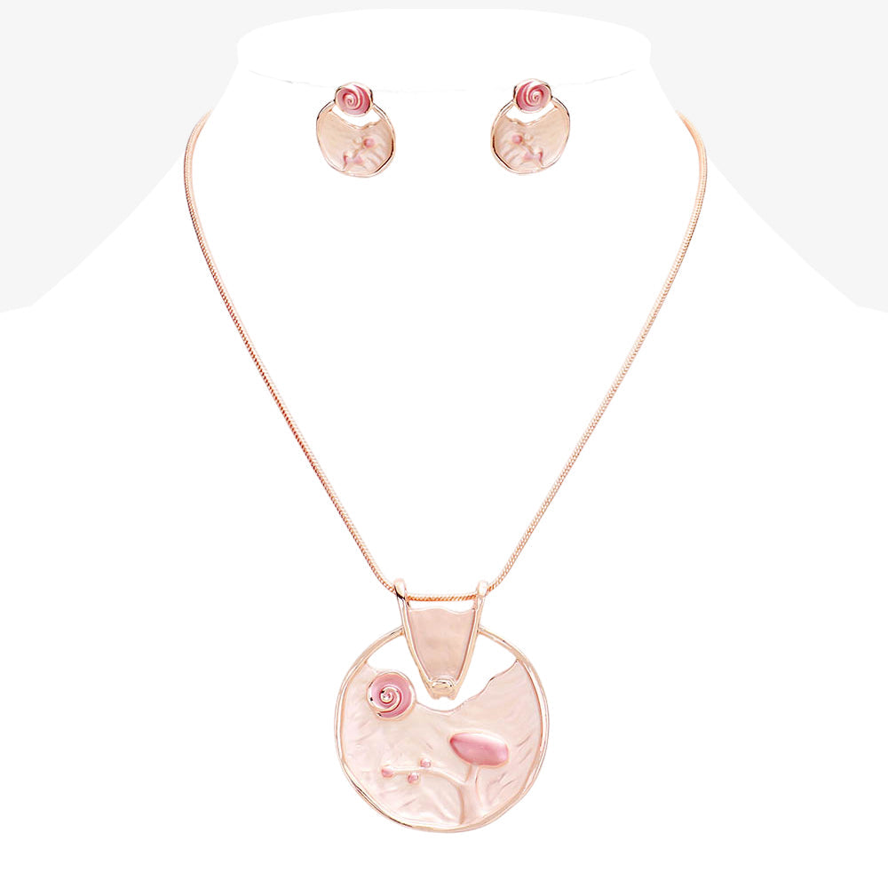 Madeline Love Pink, Rose Gold Crystal Abstract Design Pendant Necklace - Jewelry