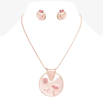 Madeline Love Pink, Rose Gold Crystal Abstract Design Pendant Necklace - Jewelry