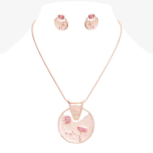Madeline Love Pink, Rose Gold Crystal Abstract Design Pendant Necklace - Jewelry