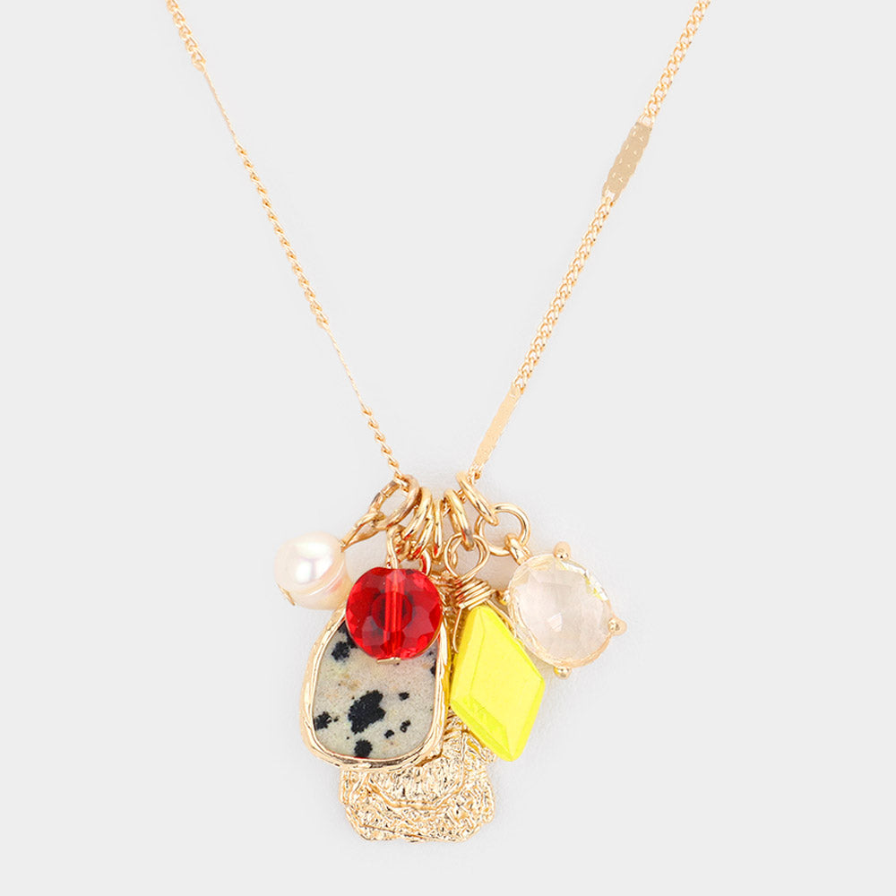 Madeline Love Brown Natural Stone Pearl Faceted Beads Charms Pendant Necklace - Necklaces