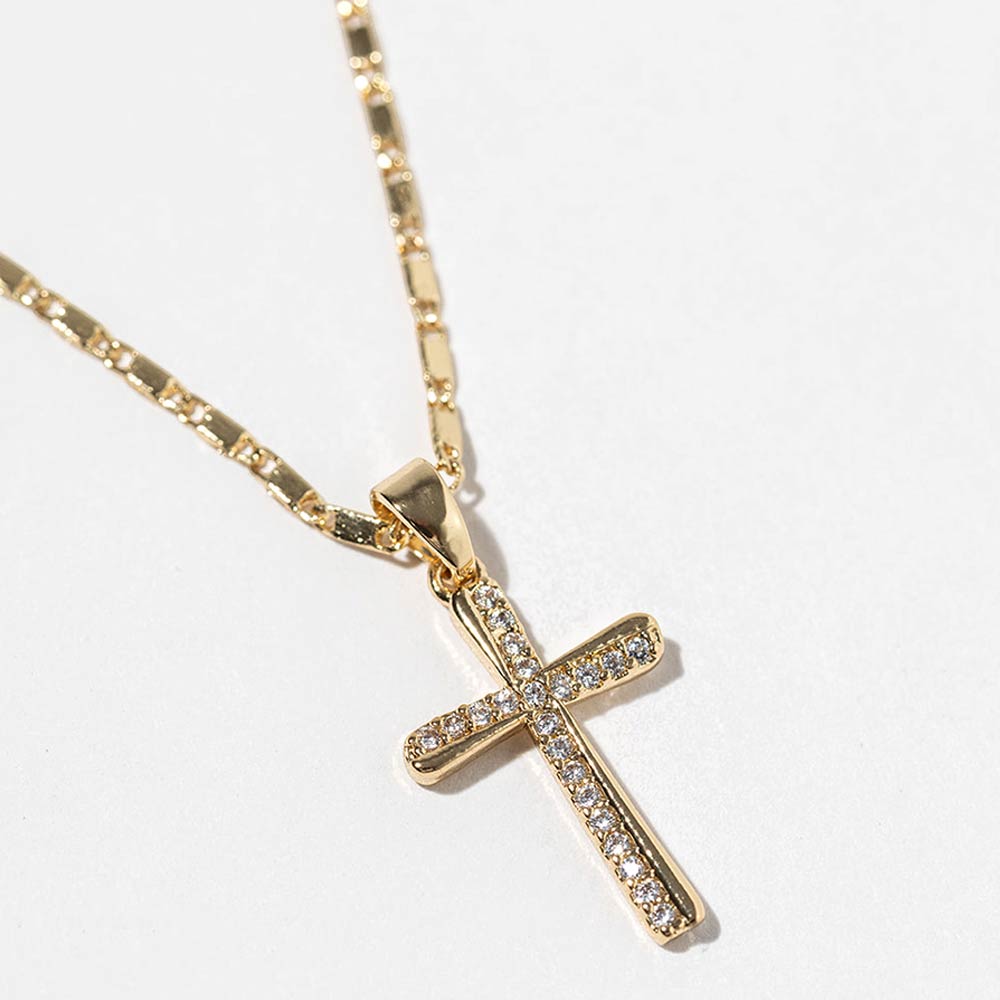 Madeline Love Clear, Gold Gold Dipped CZ Paved Cross Pendant Necklace - Jewelry
