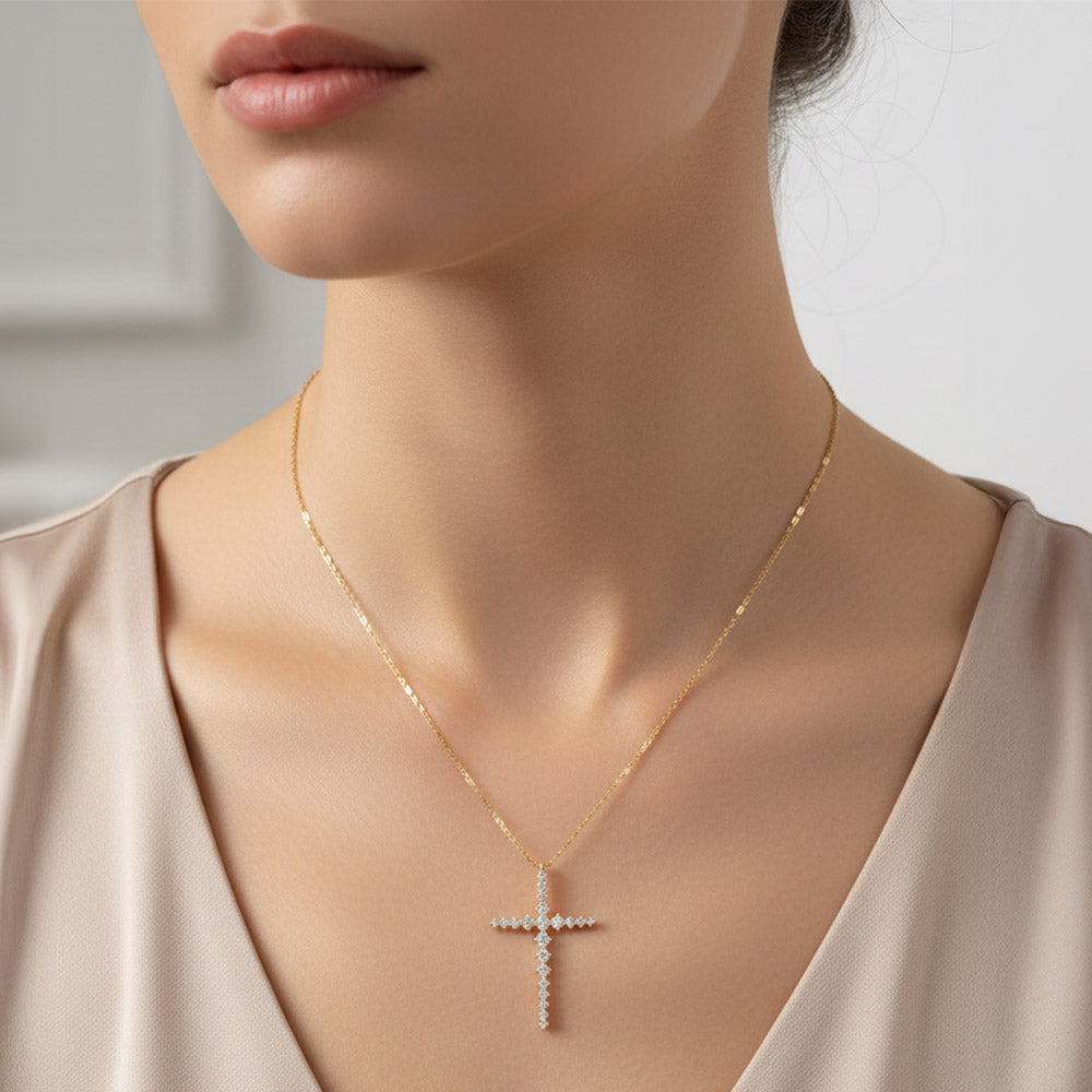 Madeline Love Clear, Gold Gold Dipped CZ Cross Pendant Necklace - Jewelry