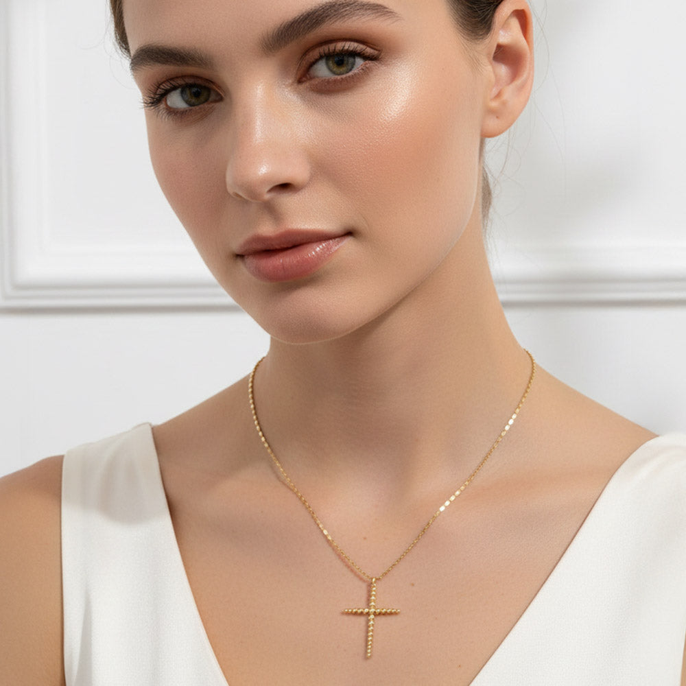 Madeline Love Gold Gold Dipped Beaded Cross Pendant Necklace - Necklaces