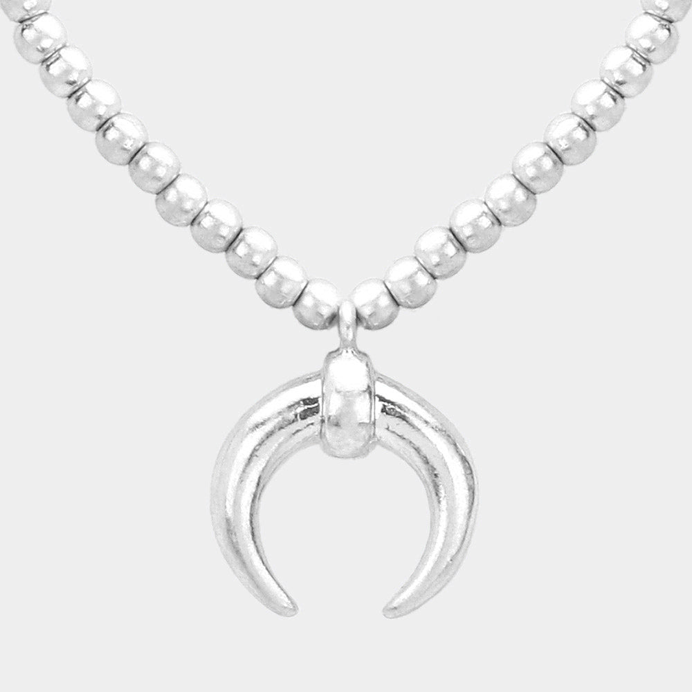Madeline Love Worn Silver Double Horn Pendant Metal Ball Necklace - Necklaces