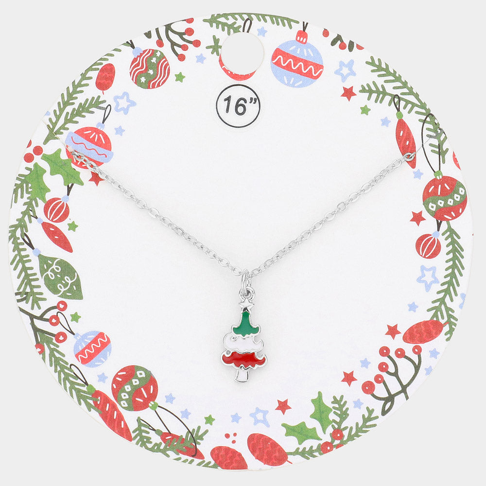 Madeline Love Rhodium Enamel Christmas Tree Pendant Necklace - Necklaces