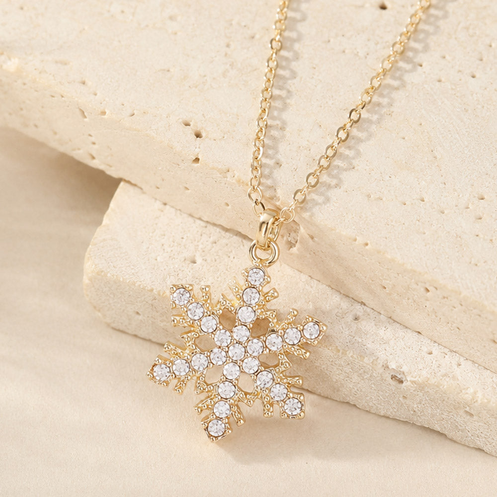 Madeline Love Clear, Gold Crystal Pave Metal Snowflake Pendant Necklace