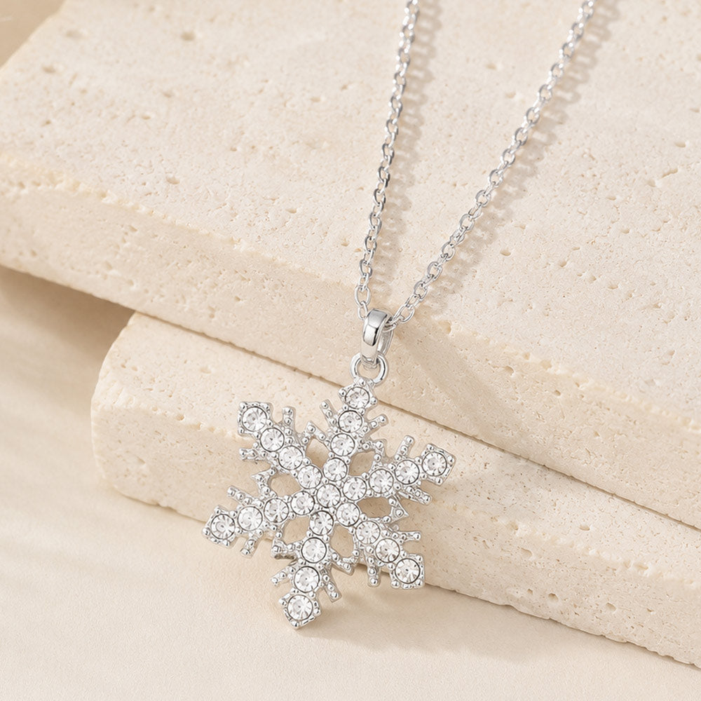Madeline Love Clear, Rhodium Crystal Pave Metal Snowflake Pendant Necklace