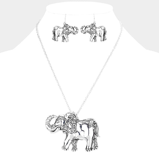 Madeline Love Antique Silver Antique Metal Elephant Pendant Necklace - Necklaces