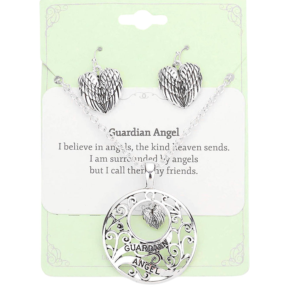 Madeline Love Antique Silver Guardian Angel Pendant Necklace - Jewelry